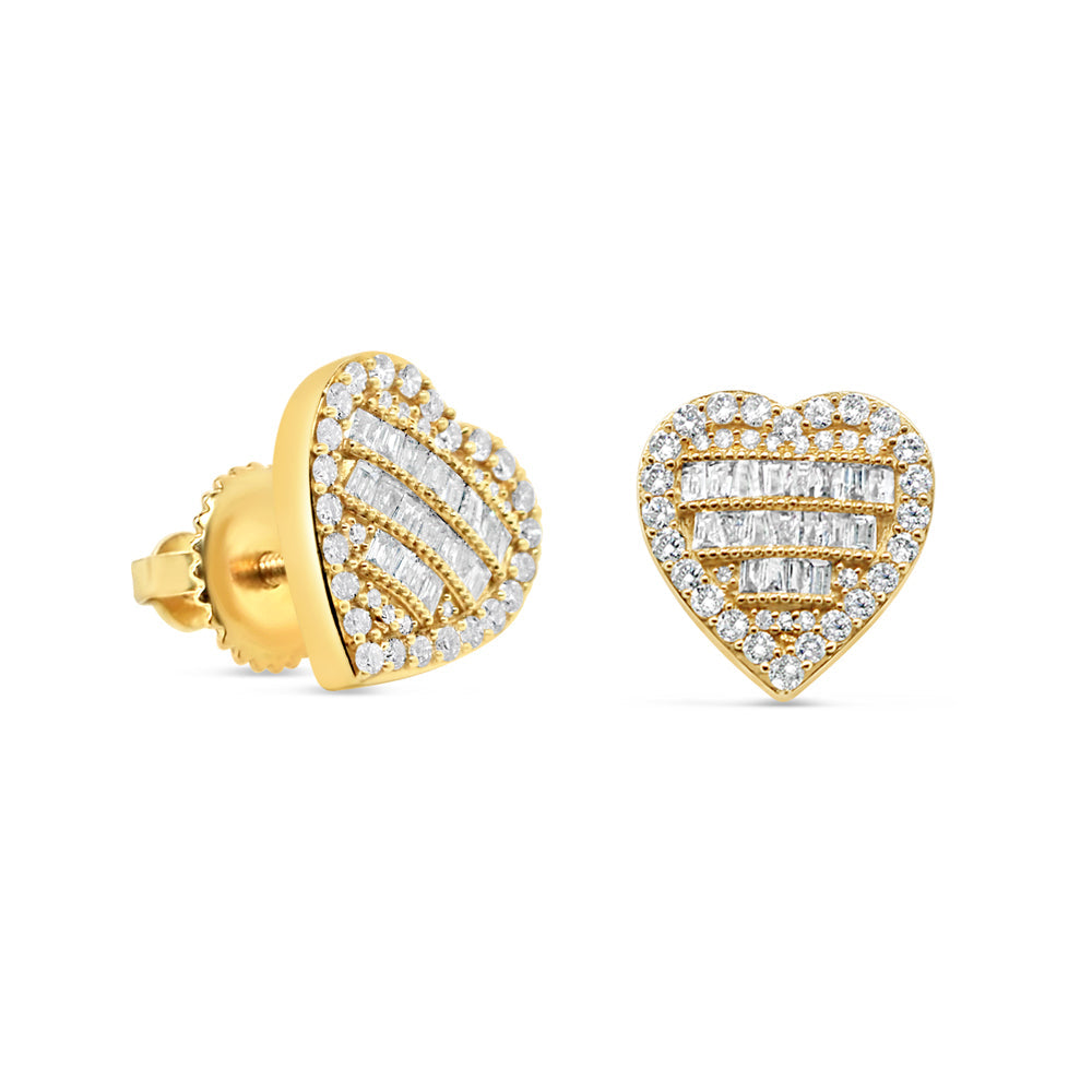 14k Gold Diamond Heart Earrings 15mm 1.28CTW