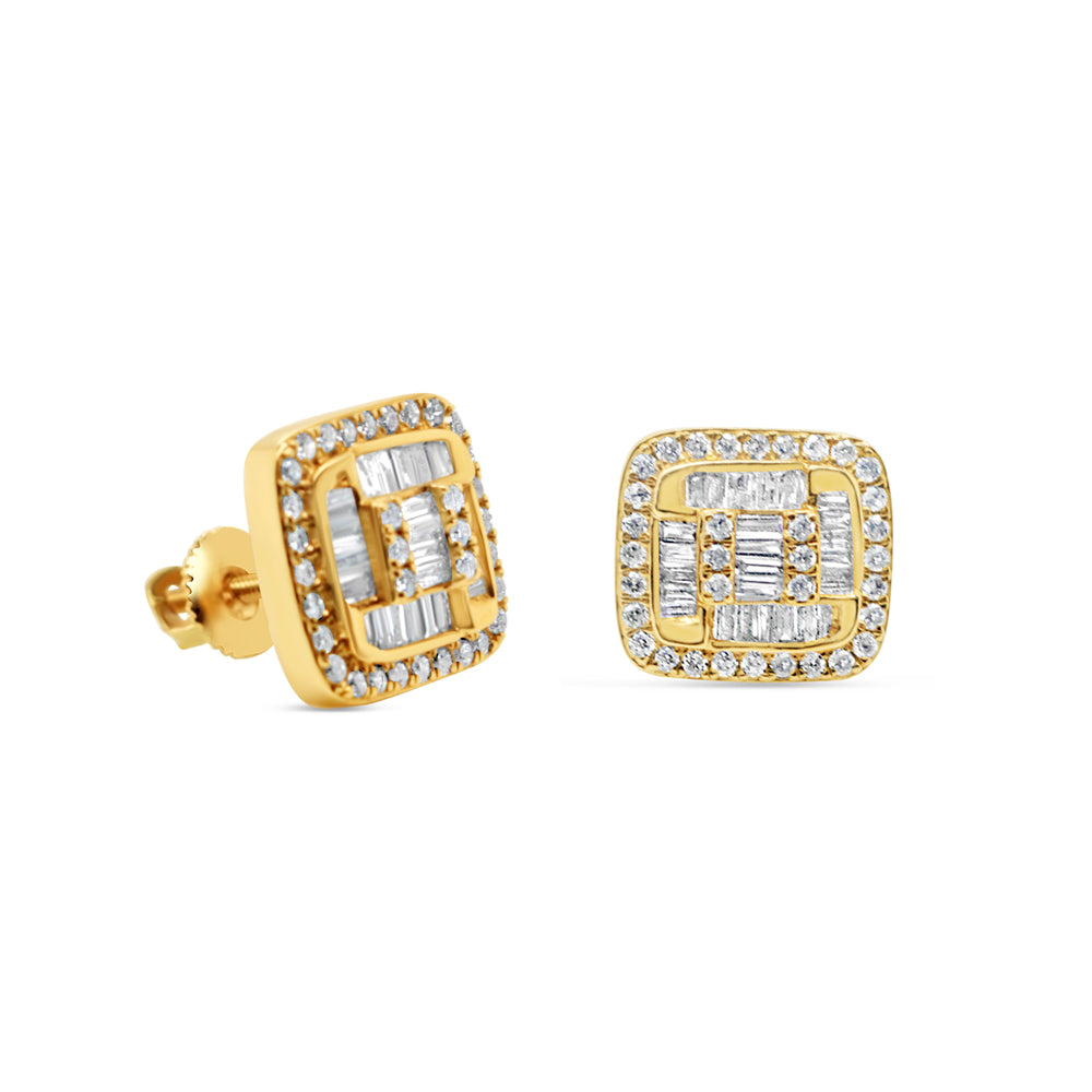 14k Gold Diamond Square Earrings 12mm .83CTW