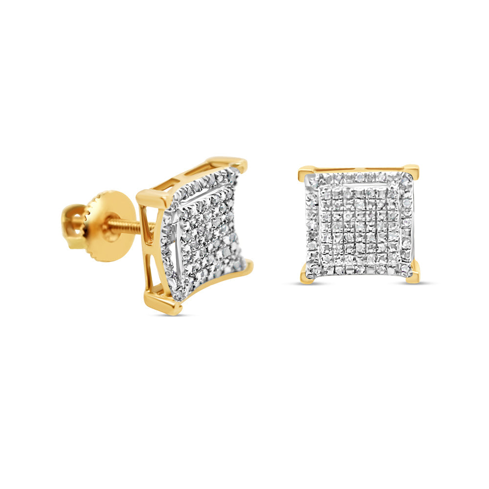 10k Gold Diamond Square Earrings 9mm .23CTW