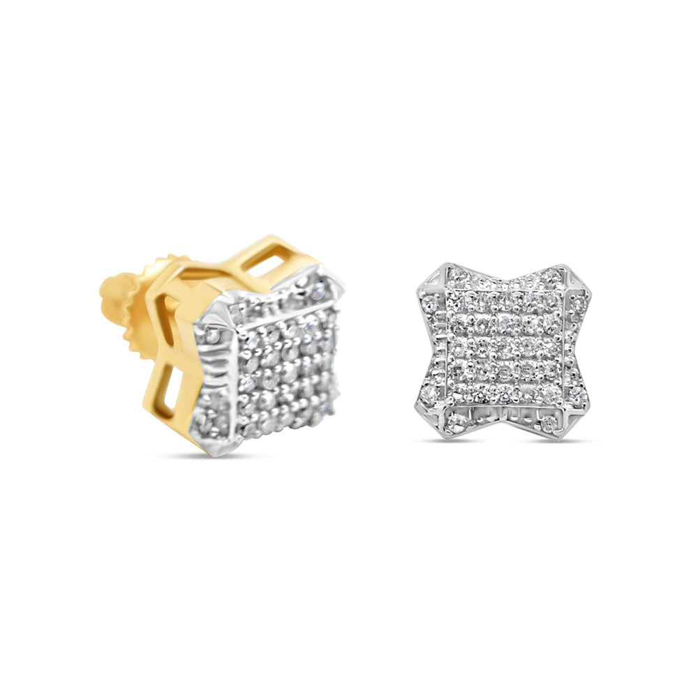 10k Gold Diamond Square Earrings 9mm .21CTW