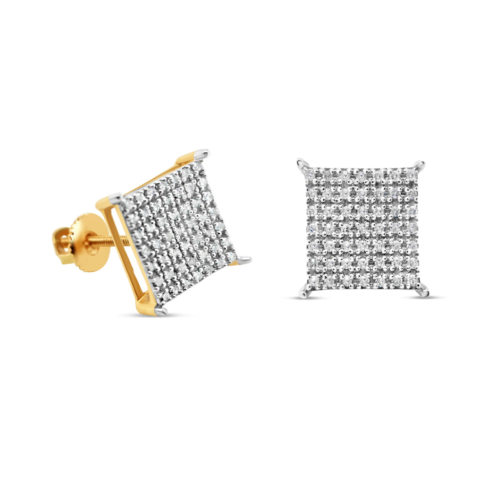 10k Gold Diamond Square Earrings 11mm .31CTW