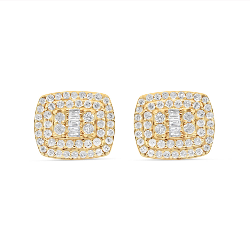14k Gold Baguette  Diamond Square Earrings 10mm .85CTW