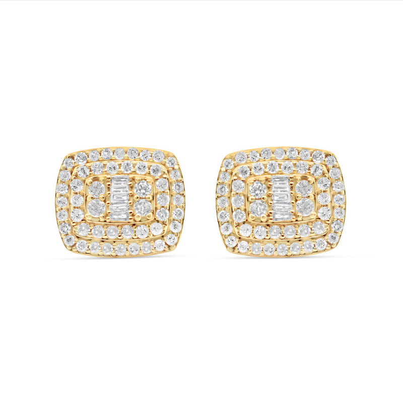14k Gold Baguette  Diamond Square Earrings 10mm .85CTW