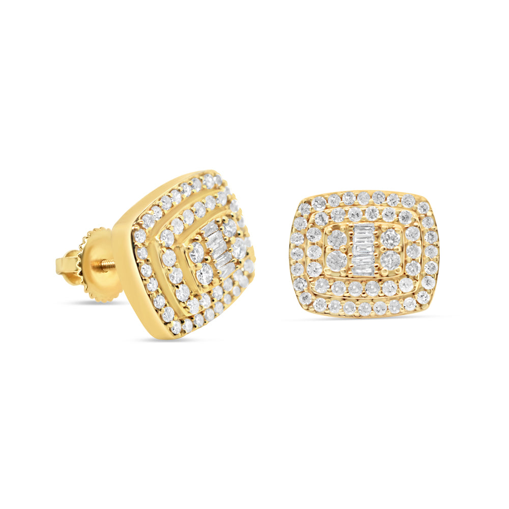 14k Gold Baguette  Diamond Square Earrings 10mm .85CTW