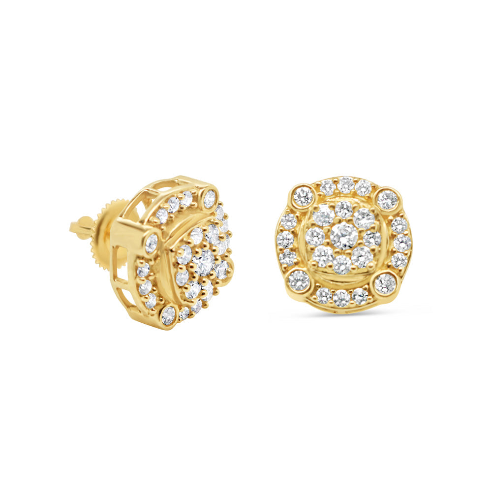 10k Gold Diamond Round Earrings 12mm .90CTW