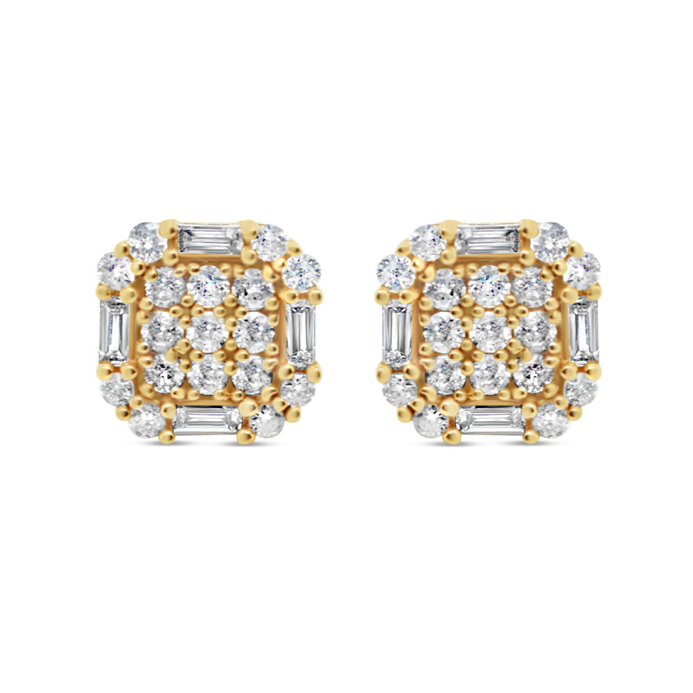 14k Gold Baguette Diamond Square Earrings 9mm 1.05CTW