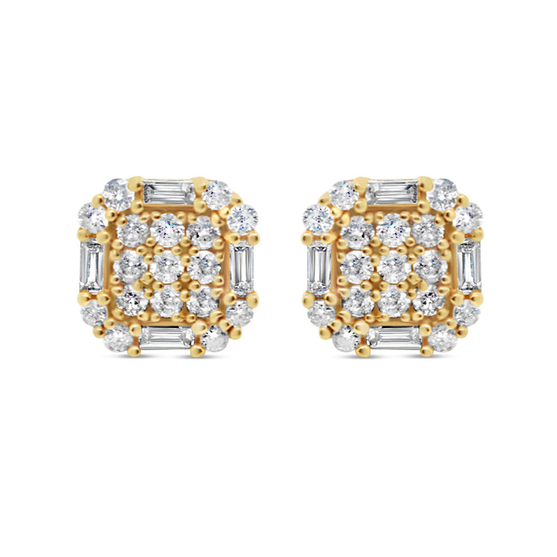 14k Gold Baguette Diamond Square Earrings 9mm 1.05CTW