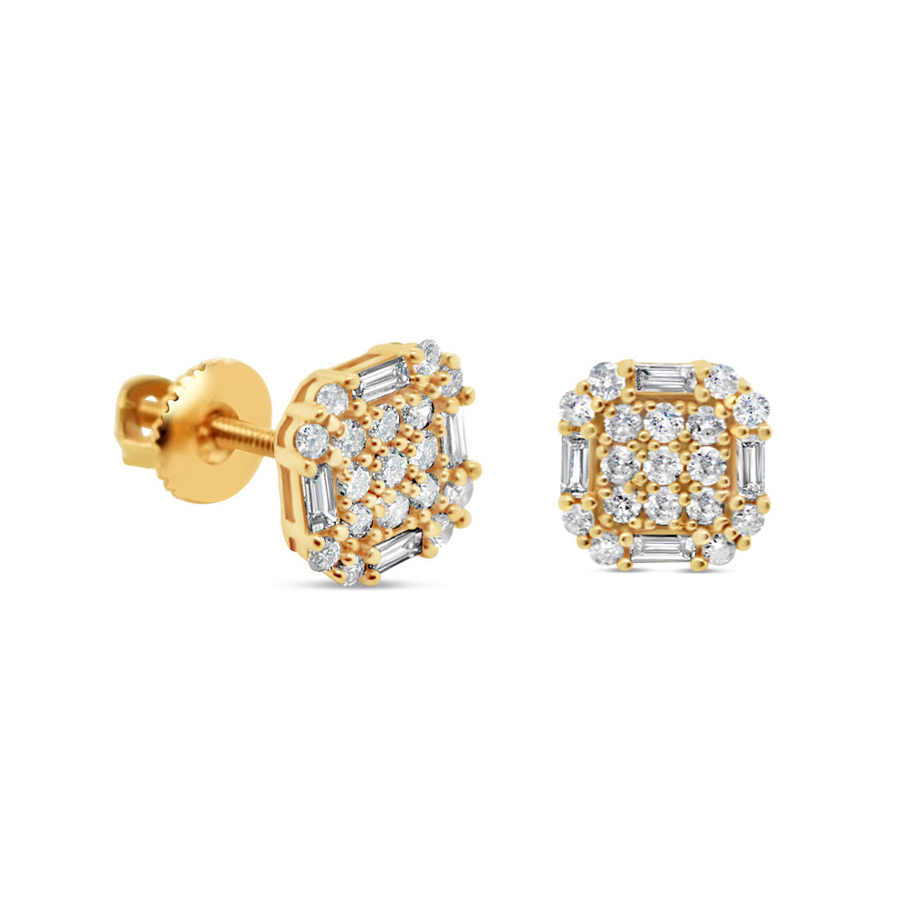 14k Gold Baguette Diamond Square Earrings 9mm 1.05CTW