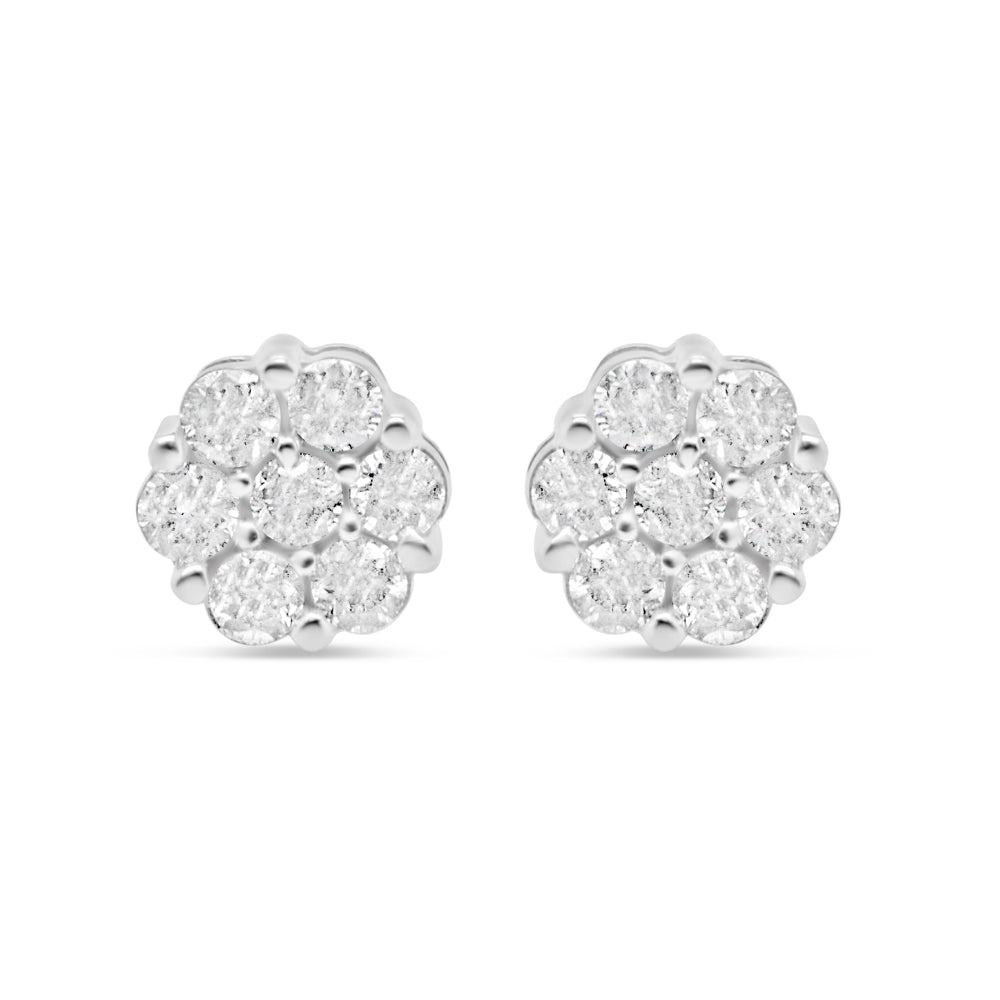 14k Gold  Diamond Square Earrings 7mm 1.39CTW