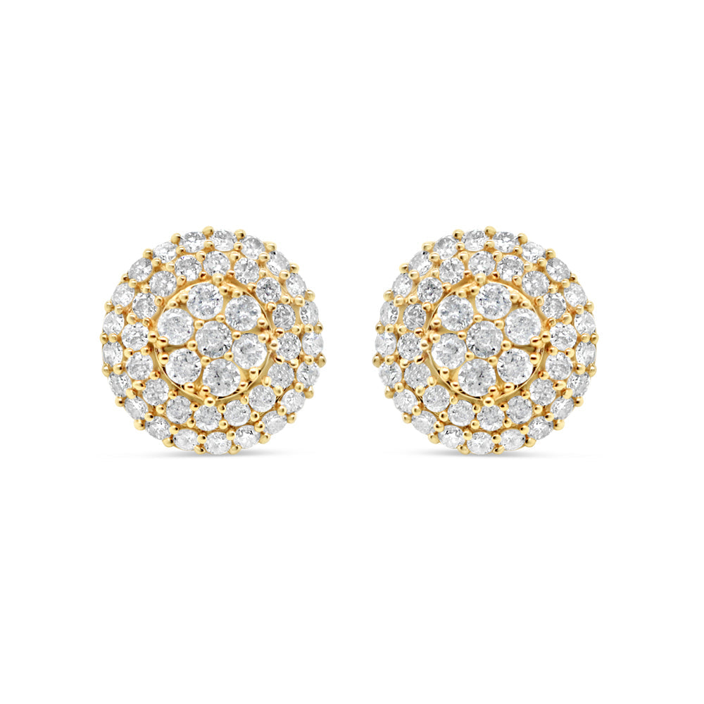 14k Gold  Diamond Round Flower  Earrings 11mm 1.22CTW
