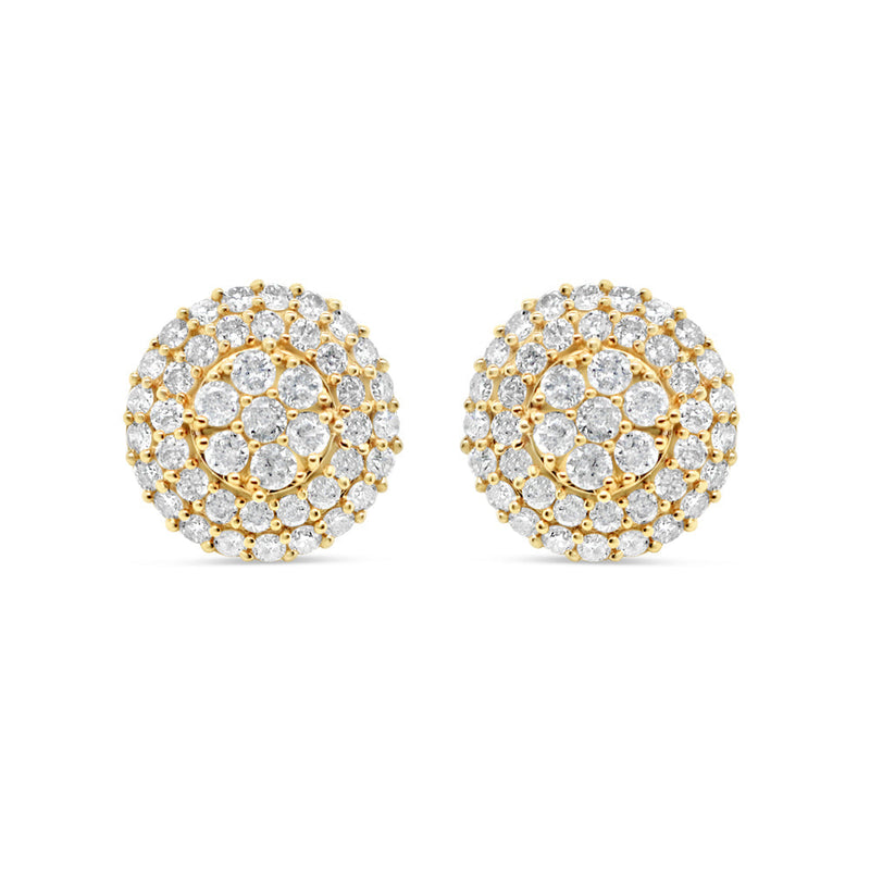 14k Gold  Diamond Round Flower  Earrings 11mm 1.22CTW