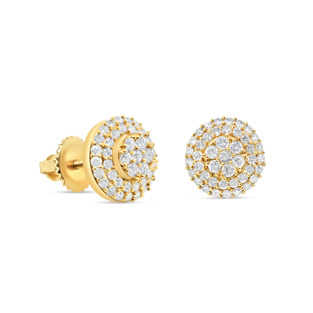 14k Gold  Diamond Round Flower  Earrings 11mm 1.22CTW