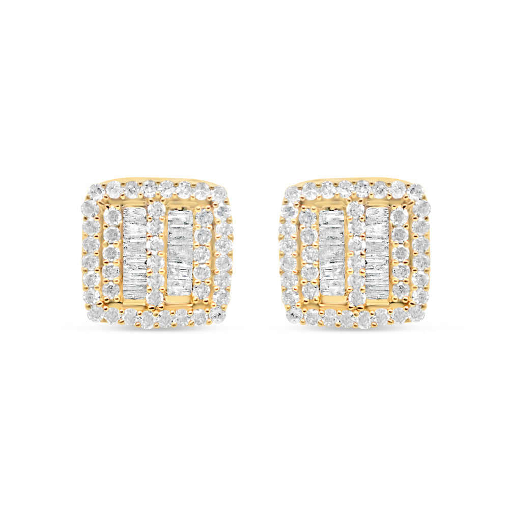 14k Gold Baguette Diamond Square Earrings 8mm .47CTW