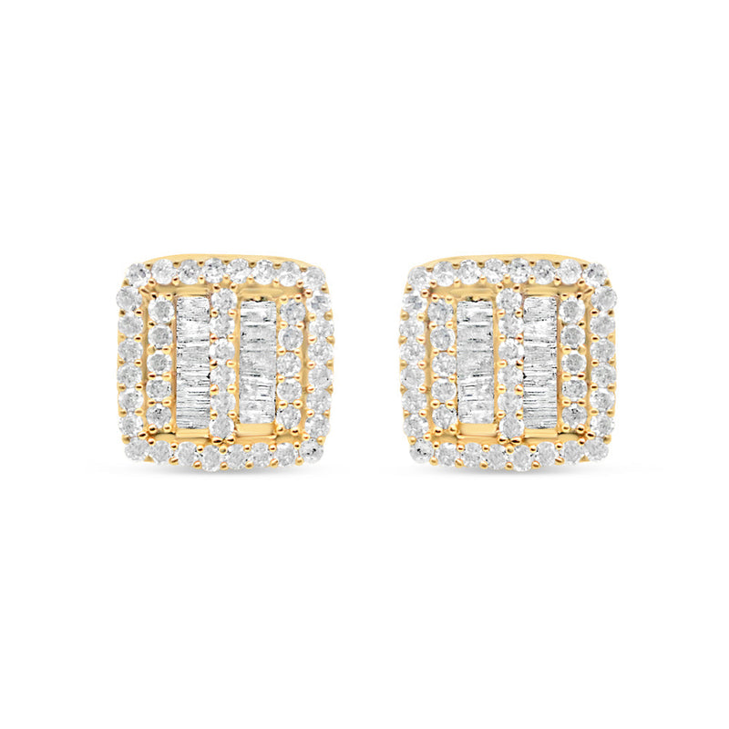 14k Gold Baguette Diamond Square Earrings 8mm .47CTW