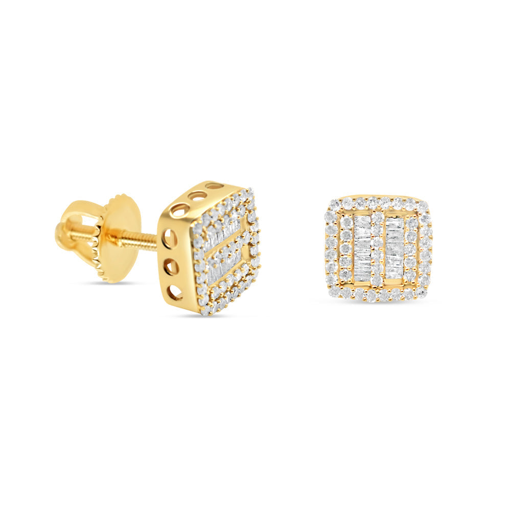 14k Gold Baguette Diamond Square Earrings 8mm .47CTW