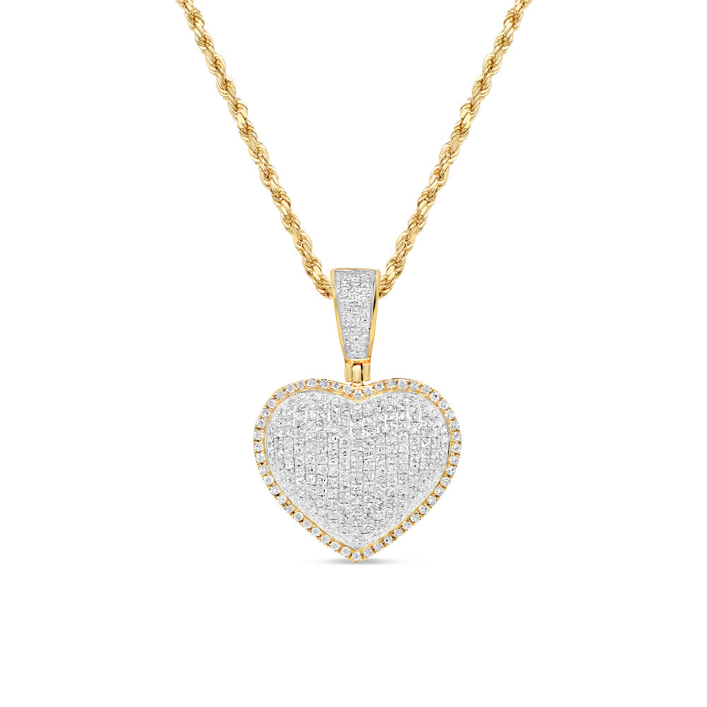 Golden Diamond Rim Heart Pendant with Necklace | 14K Yellow Gold | 19.21MM| 0.79CT