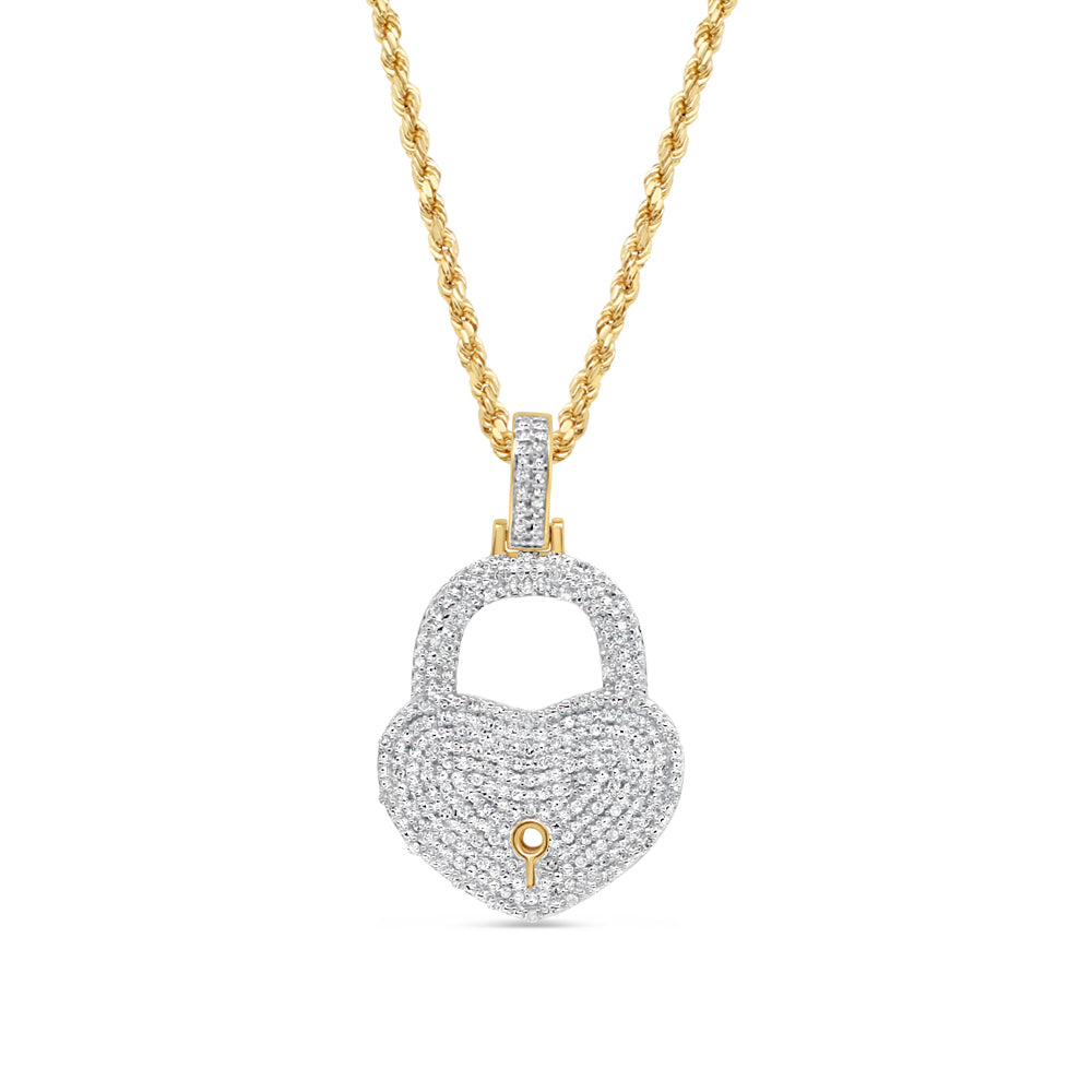 Lock Heart Pendant with Necklace | 10K Yellow Gold | 20.06MM| 0.33CT