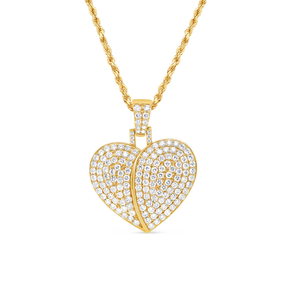 Large Heart Pendant with Necklace | 14K Yellow Gold | 28.72MM| 3.50CT