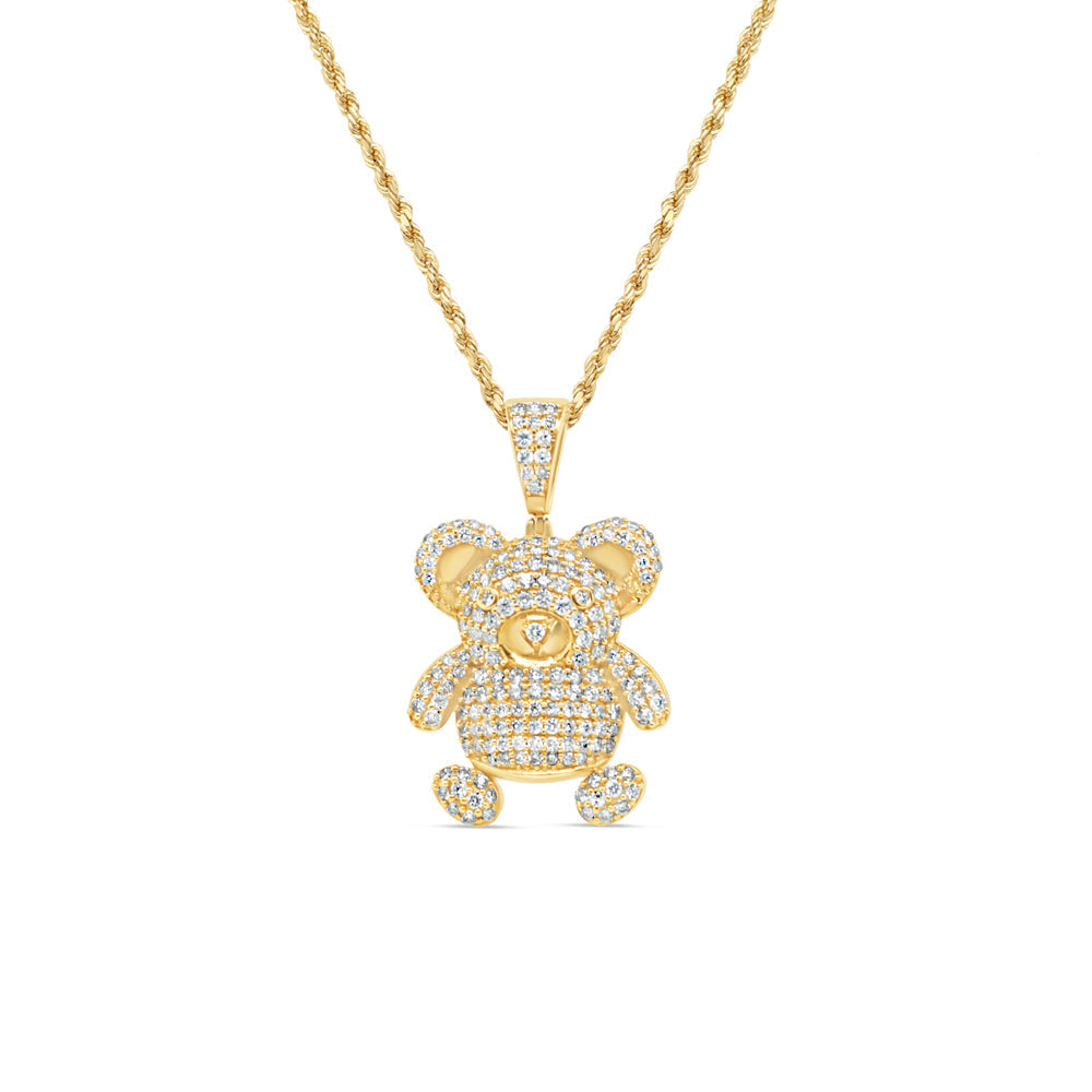Little Bear Diamond Pendant with Necklace | 14K Yellow Gold | 25.73MM| 3.07CT