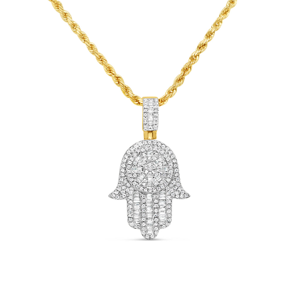 Hamsa Pendant with Chain/Necklace | 14K Yellow Gold | 1.67CTW