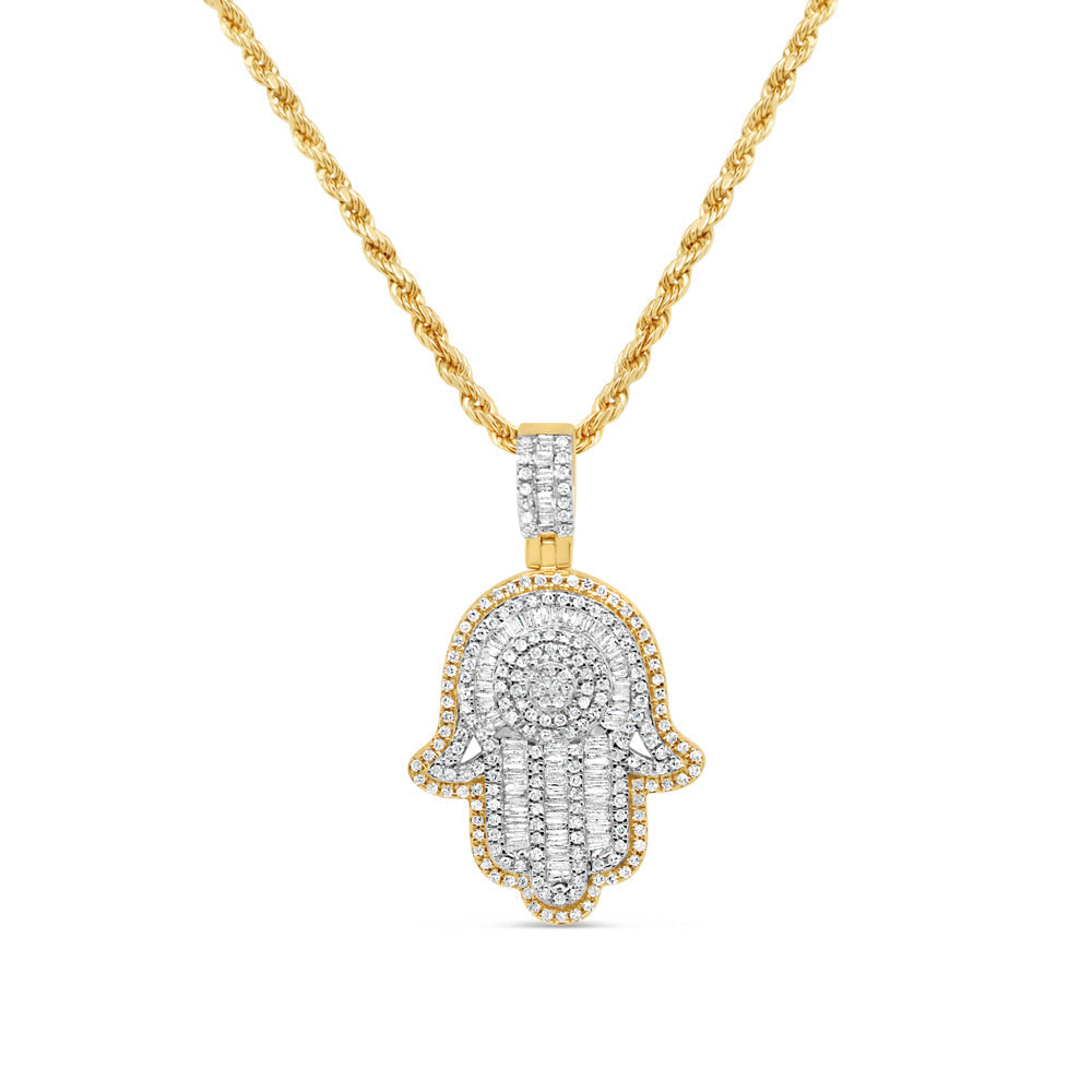 Hamsa Pendant with Chain/Necklace | 14K Yellow Gold | 1.67CTW