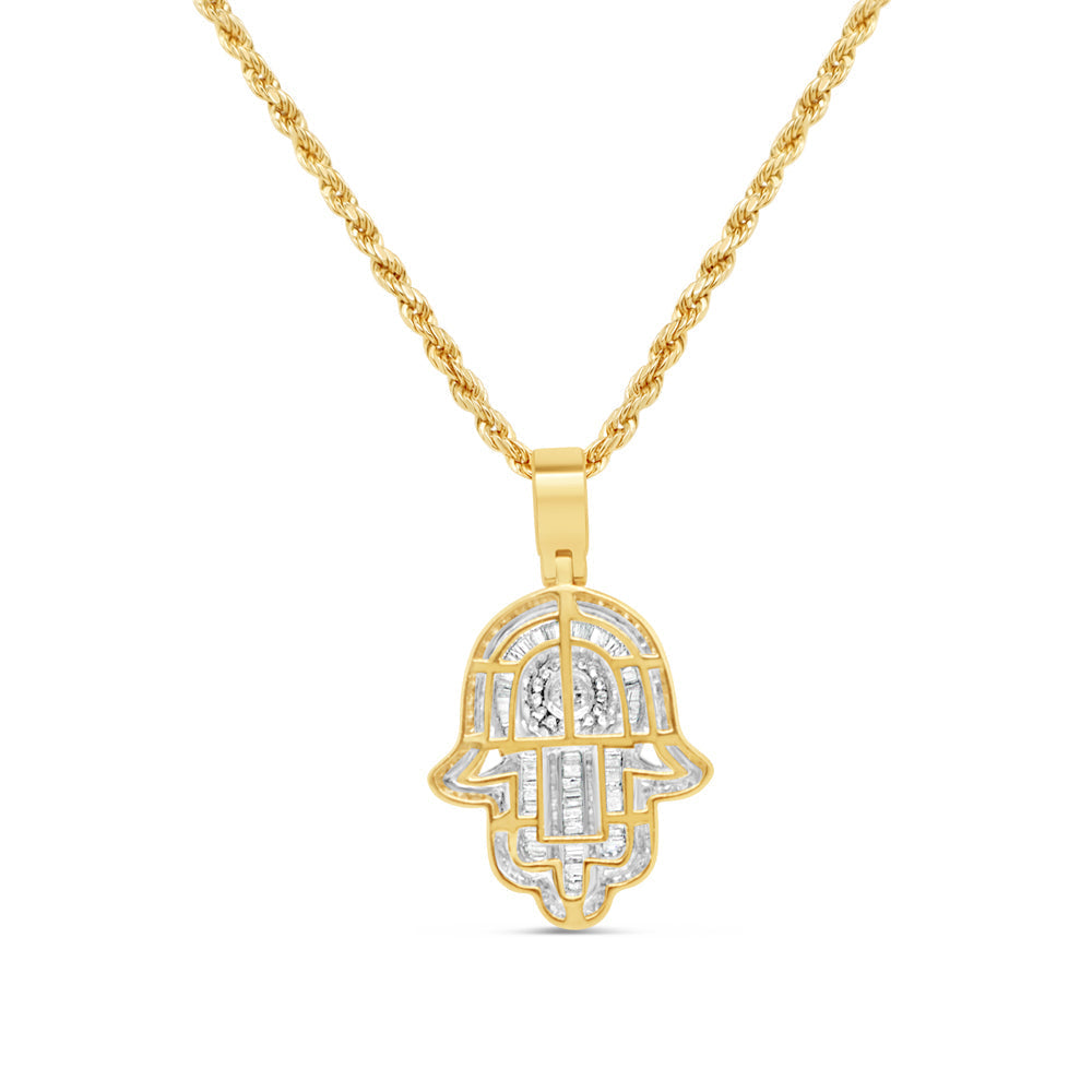 Hamsa Pendant with Chain/Necklace | 14K Yellow Gold | 1.67CTW