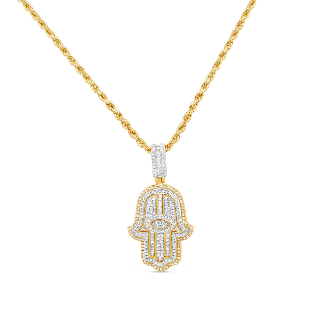 Hamsa Pendant with Chain/Necklace | 14K Yellow Gold |1.21CT