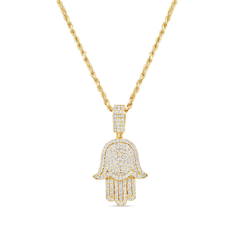 Hamsa Pendant with Chain/Necklace | 14K Yellow Gold |  1.50CT