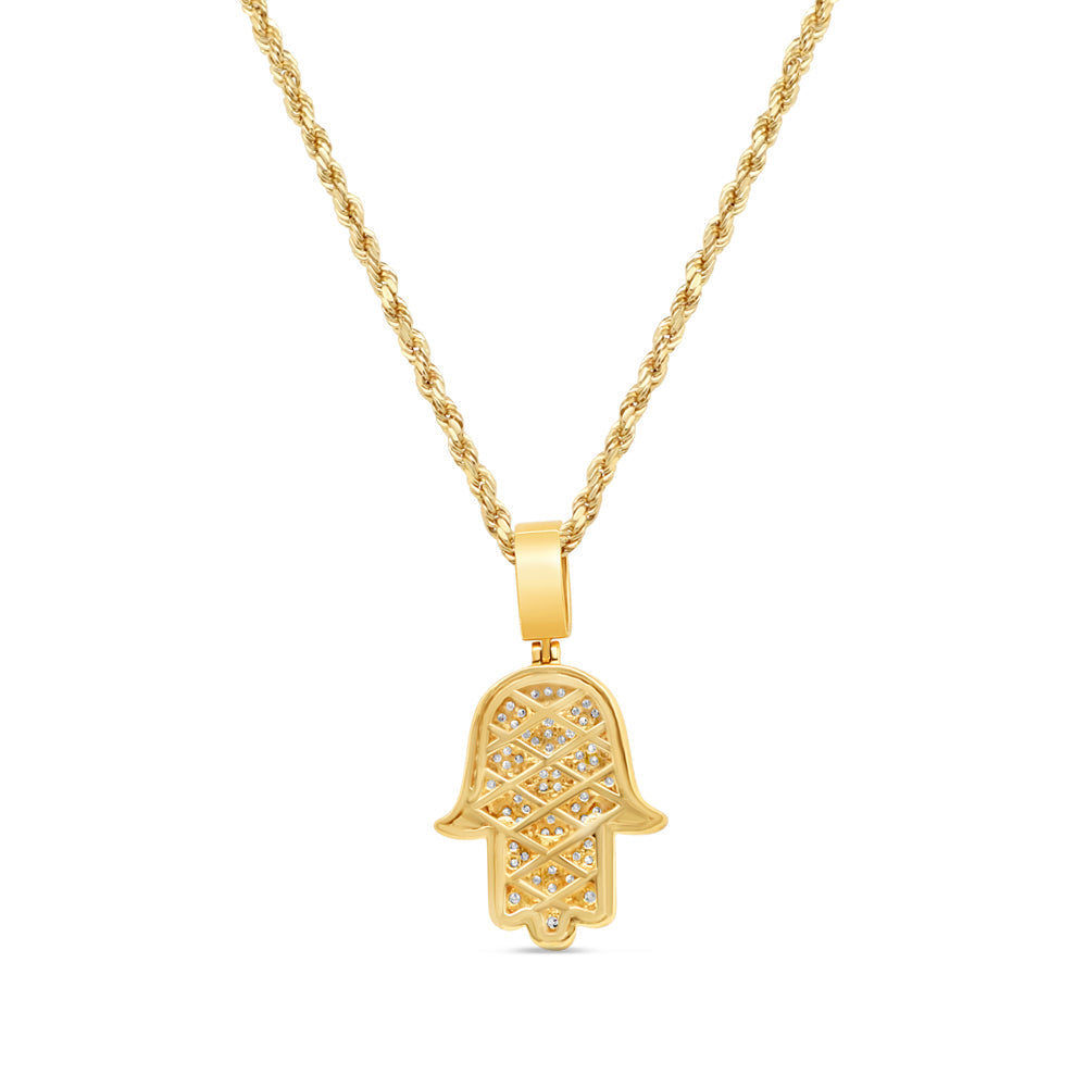 Hamsa Pendant with Chain/Necklace | 14K Yellow Gold |  1.50CT