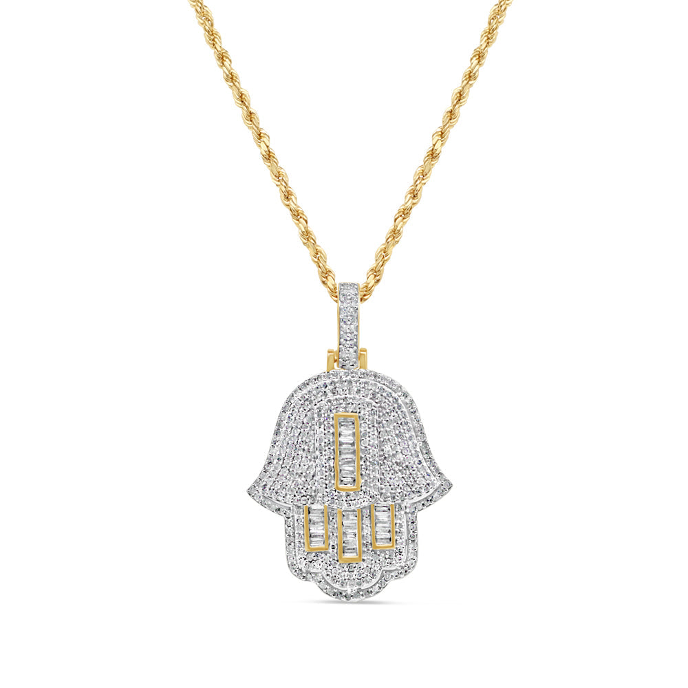 3D Hamsa Pendant with Chain/Necklace | 14K Yellow Gold | 1.27CT