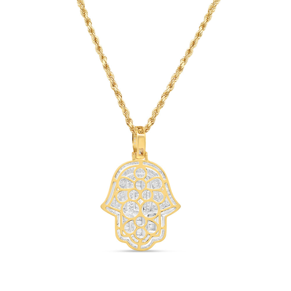 3D Hamsa Pendant with Chain/Necklace | 14K Yellow Gold | 1.27CT