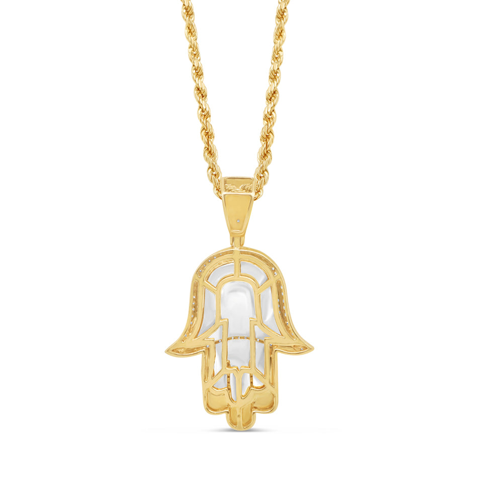 Blue Hamsa Pendant with Chain/Necklace | 14K Yellow Gold |0.46CT