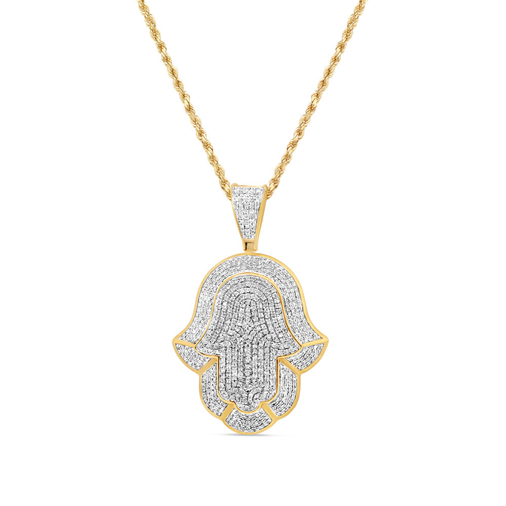 Hamsa Pendant with Chain/Necklace | 10K Yellow Gold | 0.92CT