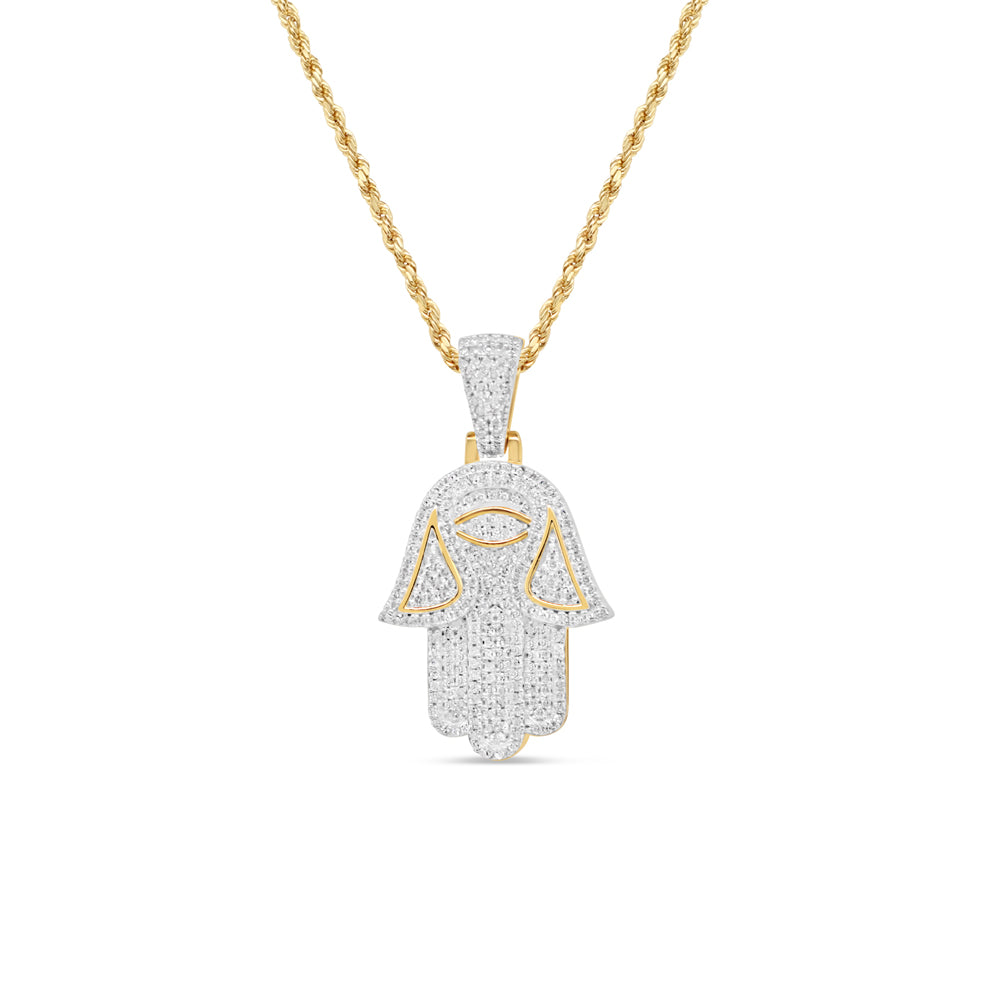 Hamsa Pendant with Chain/Necklace | 10K Yellow Gold | 19.30MM| .35CT