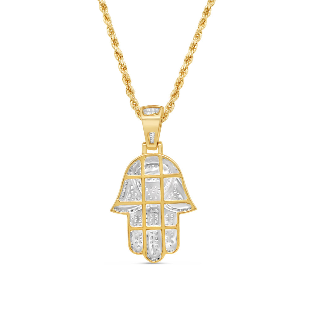 Hamsa Pendant with Chain/Necklace | 10K Yellow Gold | 19.30MM| .35CT