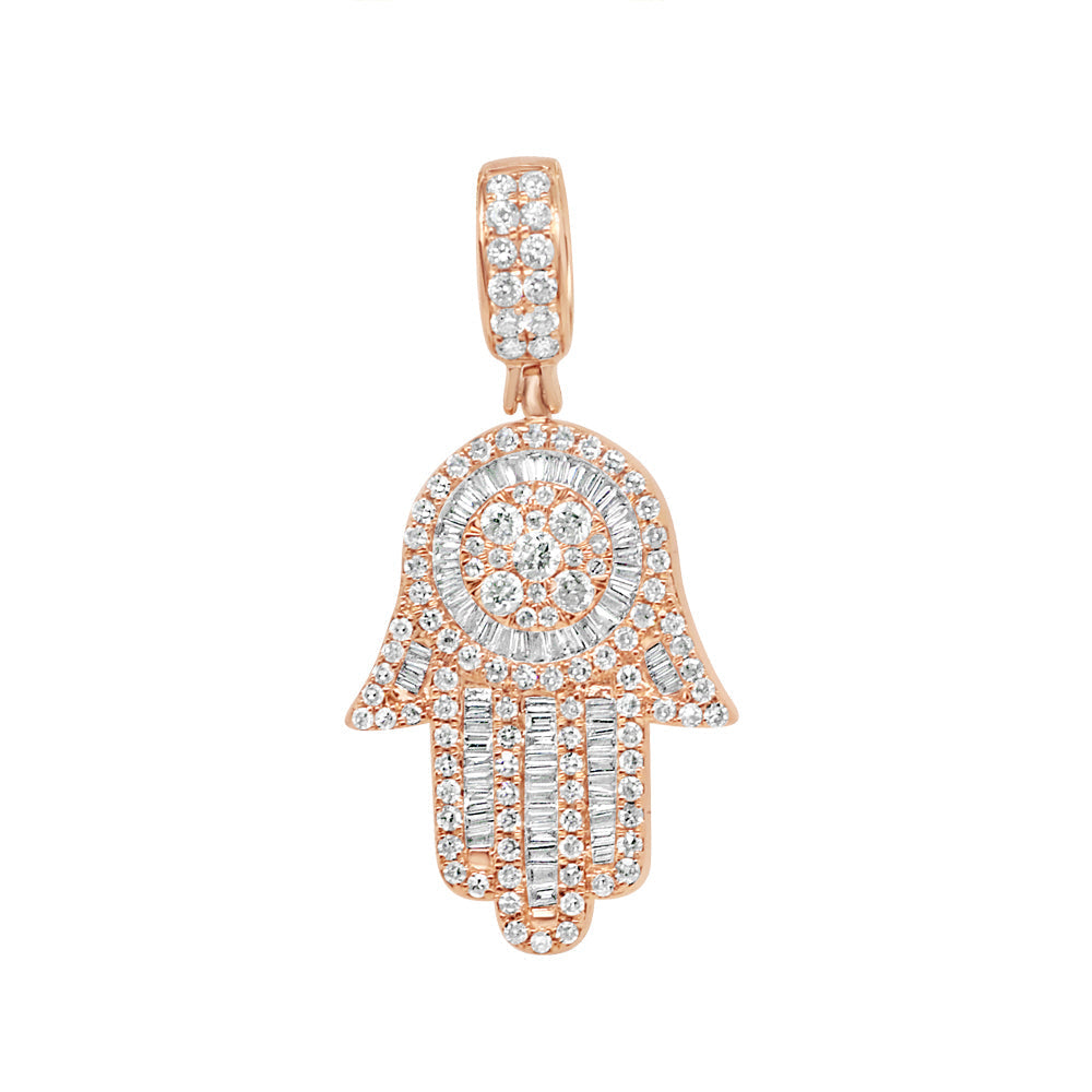 Hamsa Pendant with Chain/Necklace | 14K Rose Gold | 19MM| 1.67CT
