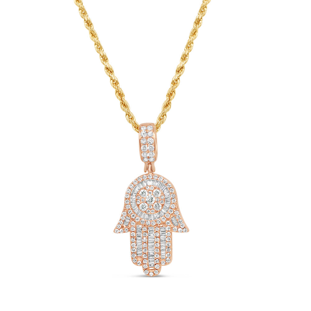 Hamsa Pendant with Chain/Necklace | 14K Rose Gold | 19MM| 1.67CT