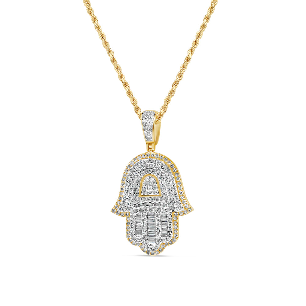 Hamsa Pendant with Chain/Necklace | 14K Yellow Gold | 19.97MM| 1.67CT