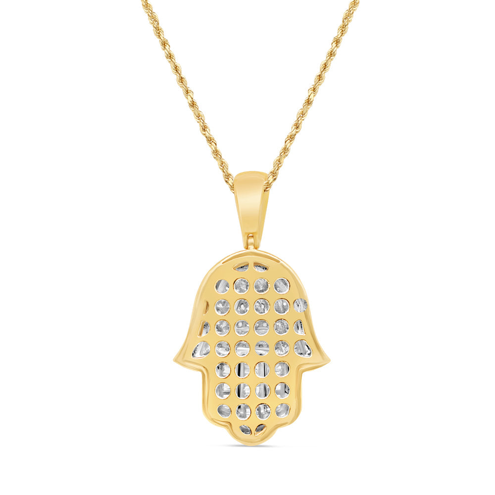 Hamsa Pendant with Chain/Necklace | 14K Yellow Gold | 19.97MM| 1.67CT