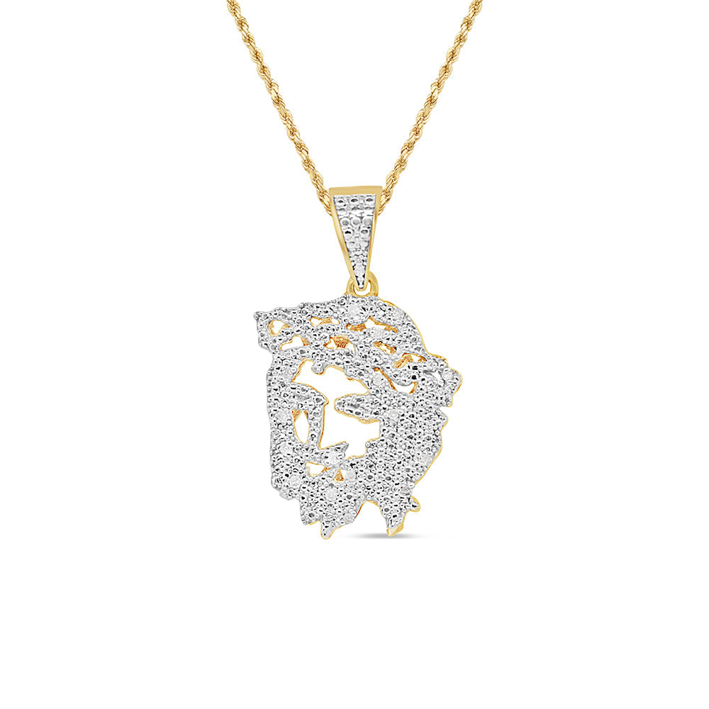 Floating Jesus Head with Necklace | 10K Yellow Gold | 21.37MM| 0.20CT