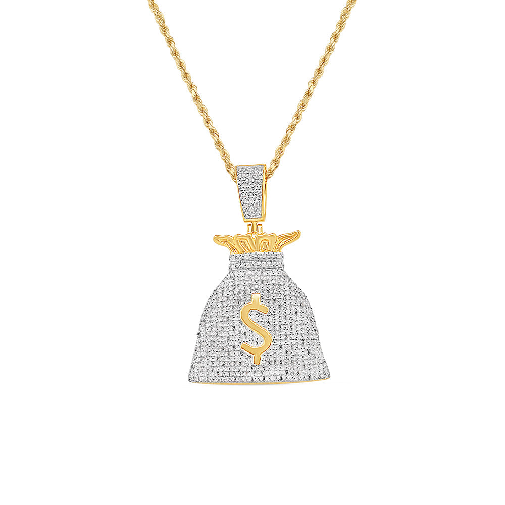 Money Bag Pendant with Necklace | 10K Yellow Gold | 27.09MM| .55CT
