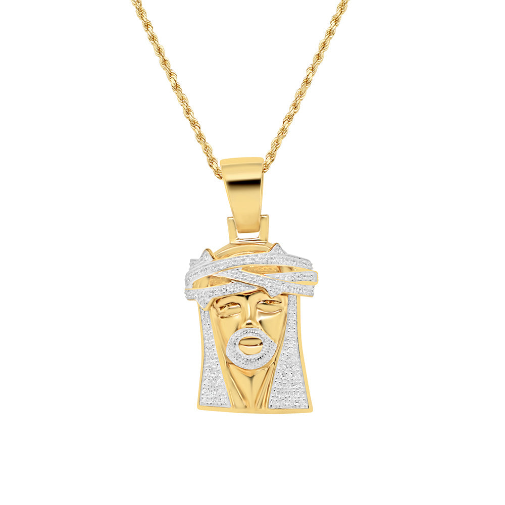 Jesus Head with Beard with Necklace | 10K Yellow Gold | 19.68MM| .55CT