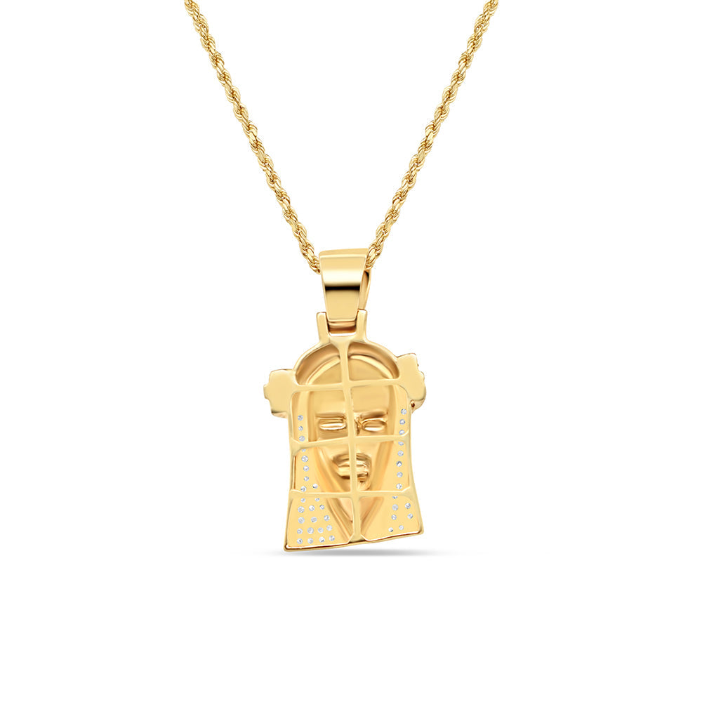 Jesus Head with Beard with Necklace | 10K Yellow Gold | 19.68MM| .55CT