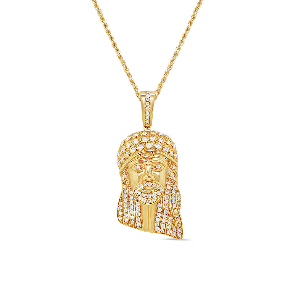 Jesus Head with Necklace | 14K Yellow Gold | 18.14MM| 0.97CT
