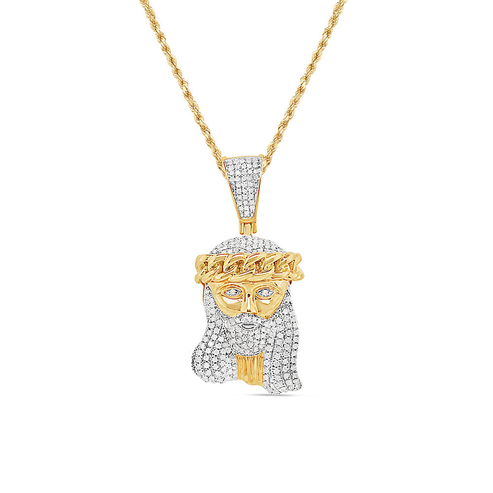 Jesus Head Thichker Wider Hair with Necklace | 10K Yellow Gold | 17.26MM| .30CT