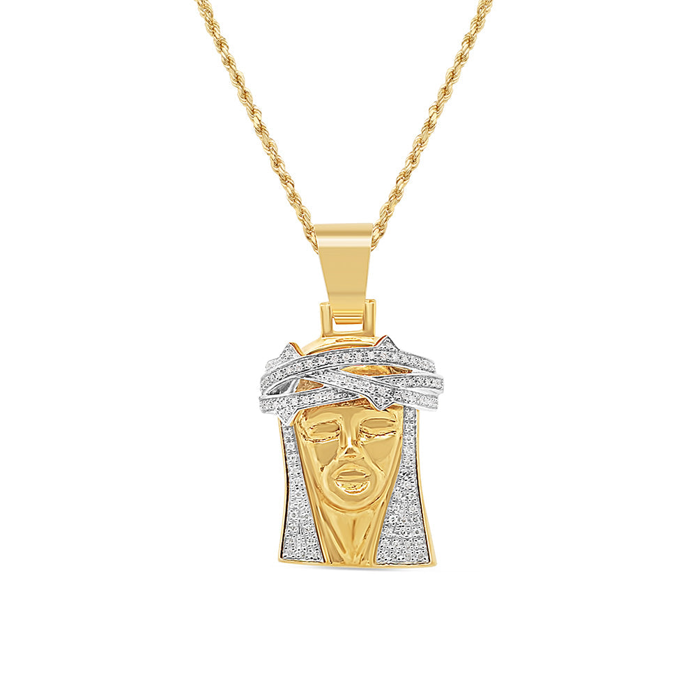 Jesus Head with Necklace | 10K Yellow Gold | 20.48MM| 0.31CT