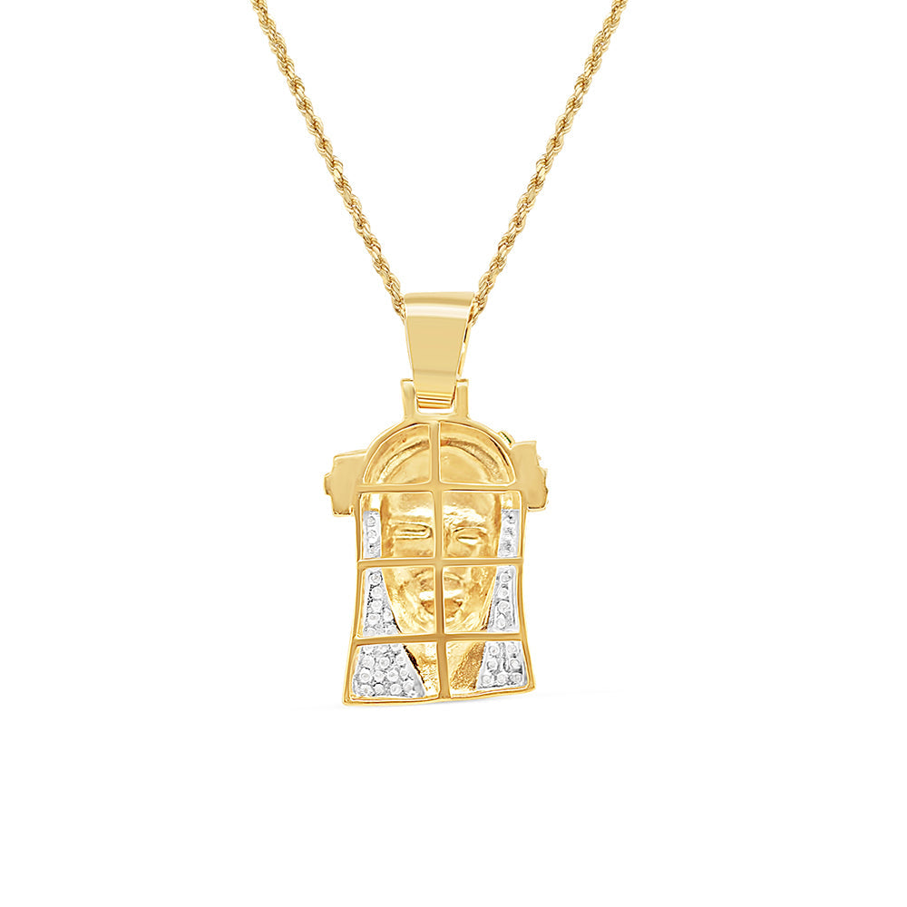 Jesus Head with Necklace | 10K Yellow Gold | 20.48MM| 0.31CT