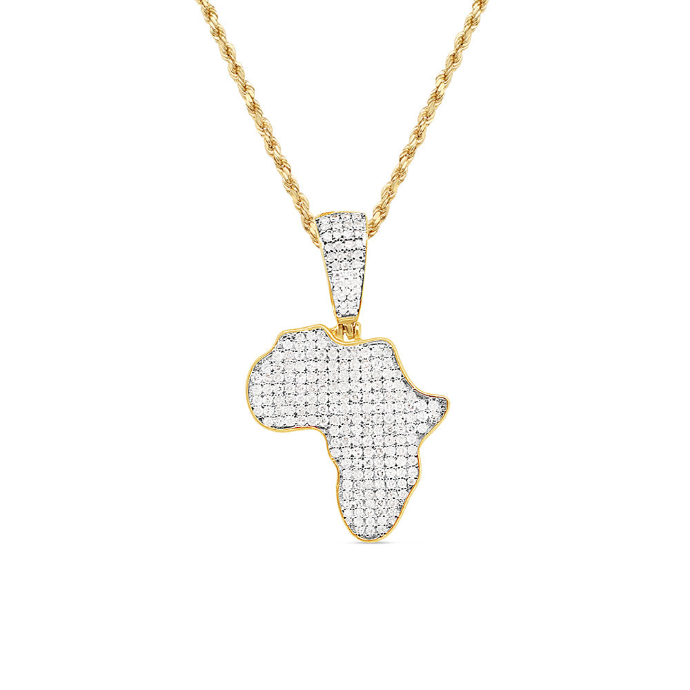 Africa Pendant with Necklace | 10K Yellow Gold | 18.15MM| 0.88CT
