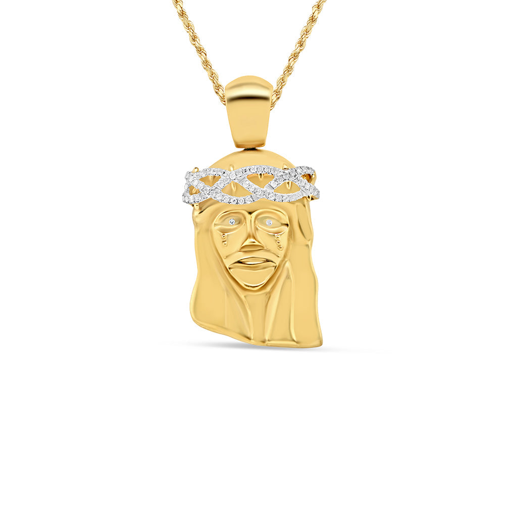 Crying Jesus Headwith Necklace | 10K Yellow Gold | 20.23MM| 0.25CT