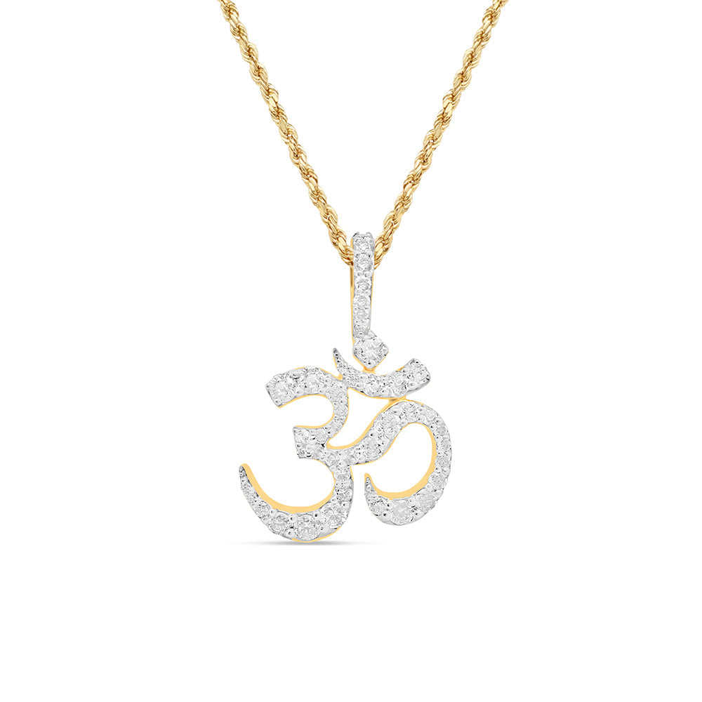 Classic Yoga 'Ohm 'OM 'AUM Charm Pendant with Diamonds & Comes with Necklace | 14K Yellow Gold | 18.15MM| 1.1CT